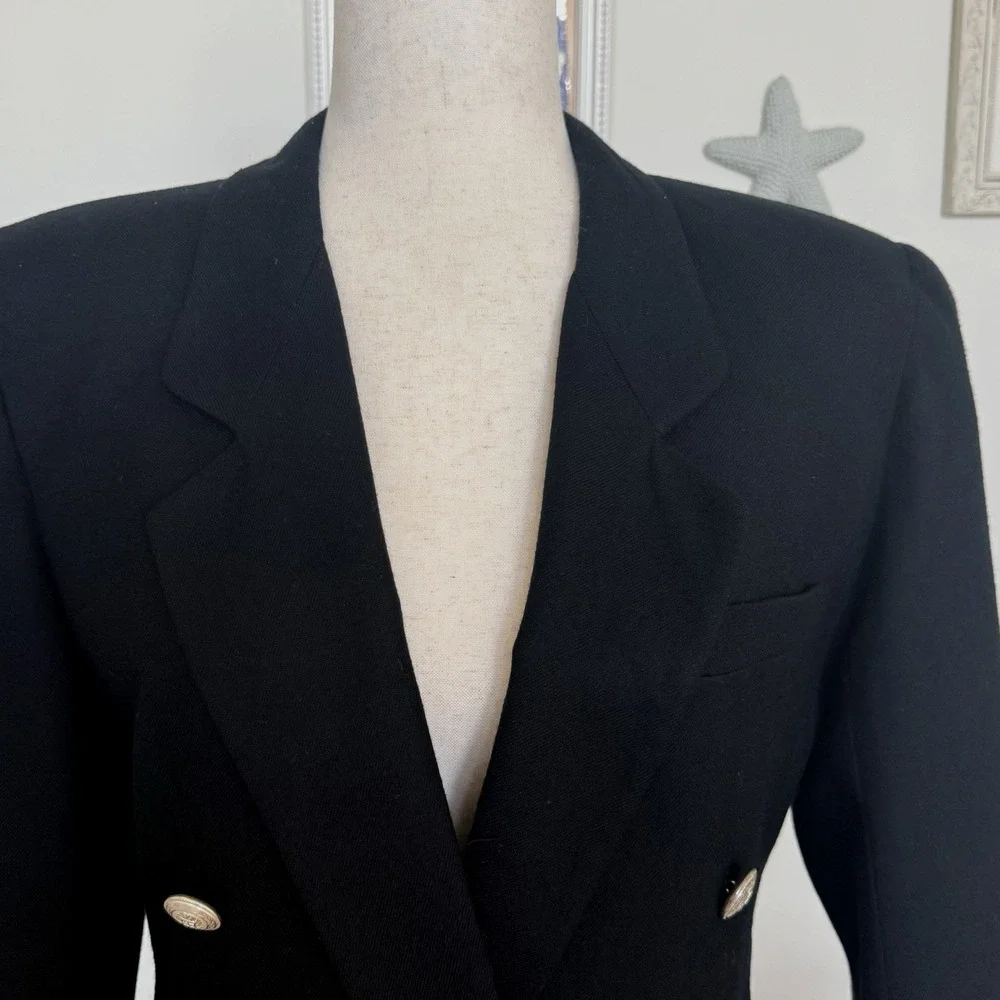 Vintage Liz Claiborne Collection Women's Size 6 Black Wool Double-Breasted Lined